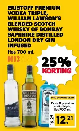 De Boerenschuur Eristoff premium vodka triple, william lawson's blended scotch whisky of bombay sapphire distilled london dry gin infused aanbieding