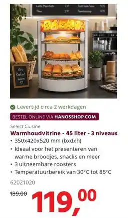HANOS Select Cuisine Warmhoudvitrine - 45 liter - 3 niveaus aanbieding