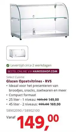 HANOS Select Cuisine Glazen Opzetvitrines - RVS aanbieding