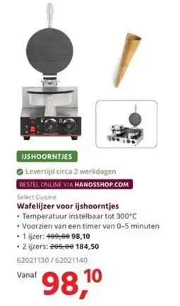 HANOS Wafelijzer voor ijs hoortjes aanbieding