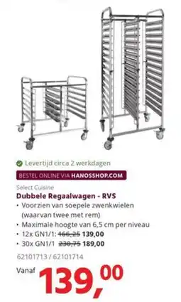 HANOS Select Cuisine Dubbele Regaalwagen - RVS aanbieding