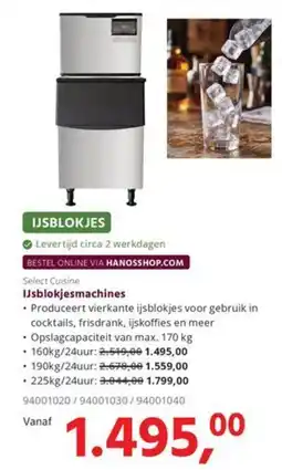 HANOS Select Cuisine Ijsblokjesmachines aanbieding