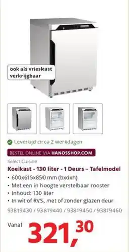 HANOS Select Cuisine Koelkast - 130 liter - 1 Deurs - Tafelmodel aanbieding
