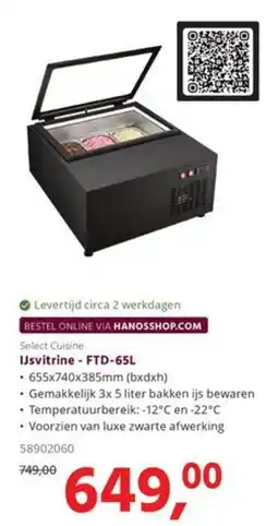 HANOS Select Cuisine Ijsvitrine - FTD-65L aanbieding