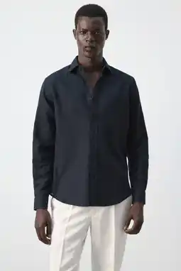 Wehkamp Mango Man regular fit overhemd met linnen - marine aanbieding