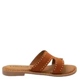 Wehkamp Lazamani Lina suède slippers met studs cognac aanbieding
