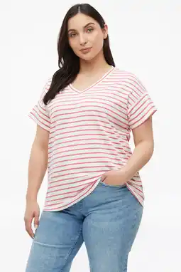 Wehkamp s.Oliver Curve relaxed fit gestreept T-shirt Plus Size - roze aanbieding