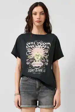 Wehkamp QS top met vleermuismouwen en print - zwart aanbieding