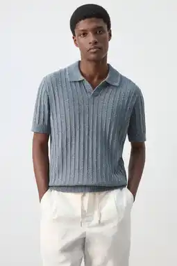 Wehkamp Mango Man relaxed fit gebreide polo - middenblauw aanbieding