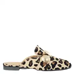 Wehkamp Babouche G-Lara-8 leren slippers met panterprint beige/zwart aanbieding