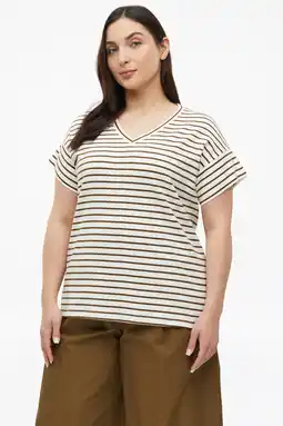 Wehkamp s.Oliver Curve relaxed fit gestreept T-shirt Plus Size - bruin aanbieding