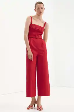 Wehkamp Mango jumpsuit met ceintuur en linnen - rood aanbieding