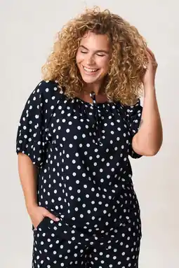 Wehkamp Miss Etam Plus blousetop met stippen - donkerblauw aanbieding