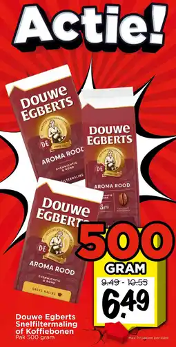 Vomar Voordeelmarkt Douwe Egberts Snelfiltermaling of Koffiebonen aanbieding