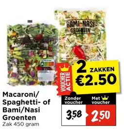 Vomar Voordeelmarkt Macaroni/Spaghetti- of Bami/Nasi Groenten aanbieding