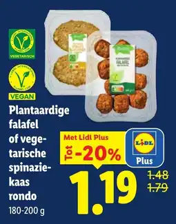Lidl Plantaardige falafel of vegetarische spinaziekaas rondo aanbieding