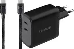 Coolblue BlueBuilt 100W GaN Oplader met 2 Usb C Poorten Zwart + BlueBuilt Usb C Kabel 240W 2m Nylon aanbieding