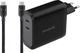 Coolblue BlueBuilt 140W GaN Oplader met 2 Usb C Poorten Zwart + BlueBuilt Usb C Kabel 240W 2m Nylon aanbieding