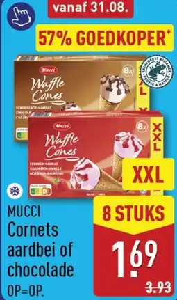 ALDI Mucci Cornets aardbei of chocolade aanbieding