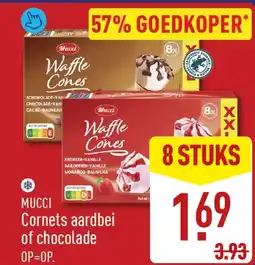 ALDI Mucci Cornets aardbei of chocolade aanbieding