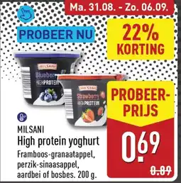 ALDI Milsani High protein yoghurt aanbieding