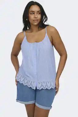 Wehkamp ONLY CARMAKOMA gestreepte top broderie lichtblauw aanbieding