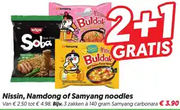 Dekamarkt Nissin, Namdong of Samyang noodles aanbieding