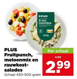 PLUS Plus fruitpunch, meloenmix en rauwkost-salades aanbieding