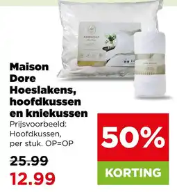 PLUS Maison Dore hoeslakens, hoofdkussens en kniekussens aanbieding