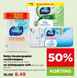 PLUS Nalys keukenpapier vochtvangers en toiletpapier soft aanbieding