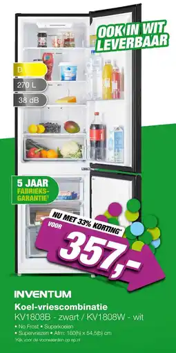 EP inventum koel-vriescombinatie kv1808b - zwart / kv1808w - wit aanbieding