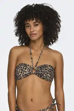 Wehkamp ONLY voorgevormde strapless bikinitopje met panterprint beige/zwart aanbieding
