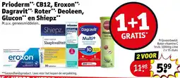 Kruidvat Prioderm, CB12, Eroxon, Dagravit, Roter, Deoleen, Glucon en Shiepz aanbieding