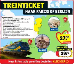 Kruidvat Treinticket naar Parijs of Berlijn aanbieding