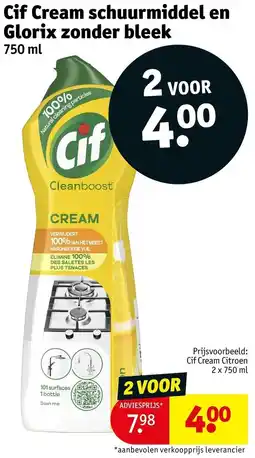 Kruidvat Cif Cream schuurrmiddel en Glorix zonder bleek aanbieding