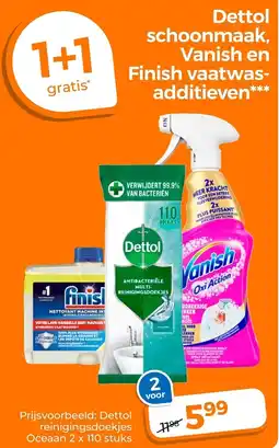 Trekpleister Dettol schoonmaak, vanish en finish vaatwas additieven aanbieding
