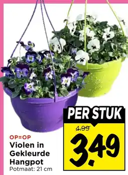 Vomar Voordeelmarkt Violen in Gekleurde Hangpot aanbieding