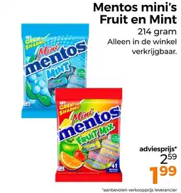 Trekpleister Mentos mini's Fruit en Mint aanbieding