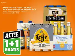 Poiesz Hertog Jan 0.0%, Corona Cero 0.0%, Leffe blond 0.0% of Tripel Karmeliet 0.4% aanbieding