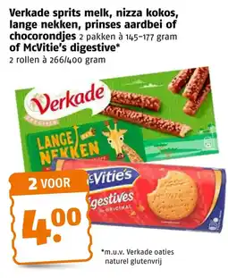 Poiesz Verkade sprits melk, nizza kokos, lange nekken, prinses aardbei of chocorondjes of McVitie's digestive aanbieding