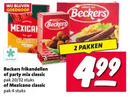 Nettorama Beckers frikandellen of party mix classic of Mexicanano classic aanbieding