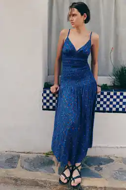 Wehkamp MANGO TEEN maxi jurk met print en smockwerk - marineblauw aanbieding