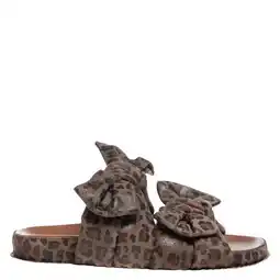 Wehkamp Copenhagen Shoes leren slippers met panterprint en strikjes bruin aanbieding
