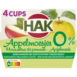 Jumbo HAK Appelmoesjes 0% Cups 4 x 100 g aanbieding