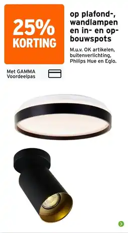 GAMMA op plafond-, wandlampen en in- en opbouwspots aanbieding