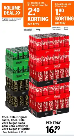 GAMMA Coca-Cola Original Taste, Coca-Cola Zero Sugar, Coca Cola Zero Caffeine/Zero Sugar of Sprite aanbieding