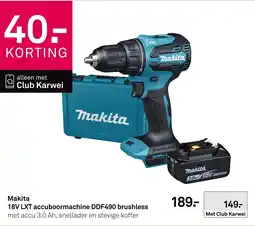 Karwei Makita 18V LXT accuboormachine DDF490 brushless aanbieding