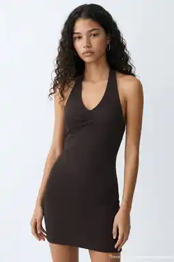 Wehkamp MANGO TEEN halter korte jurk met open rug - bruin aanbieding
