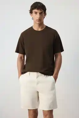 Wehkamp Mango Man linnen relaxed fit T-shirt - donkerbruin aanbieding