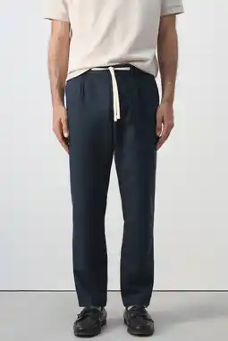 Wehkamp Mango Man slim fit casual broek met linnen - marine aanbieding